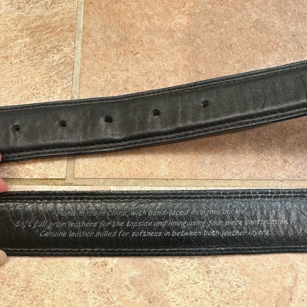 NWOT LEATHER HAND MADE Men’s Hand Polished Buckle Belt Black SZ 36 Luxury EUC